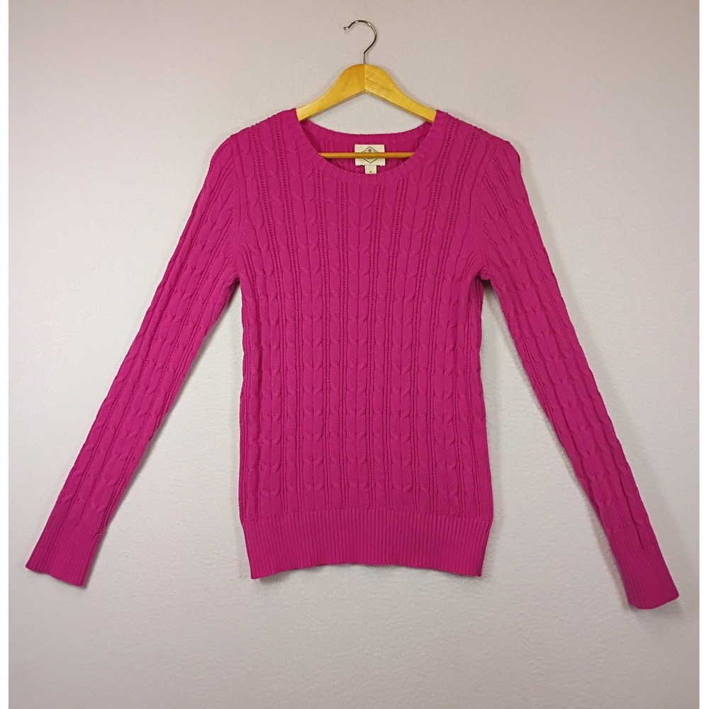 Preppy St. John's Bay Womens Small Pink Cable Knit Crewneck Sweater Long‎ Sleeve